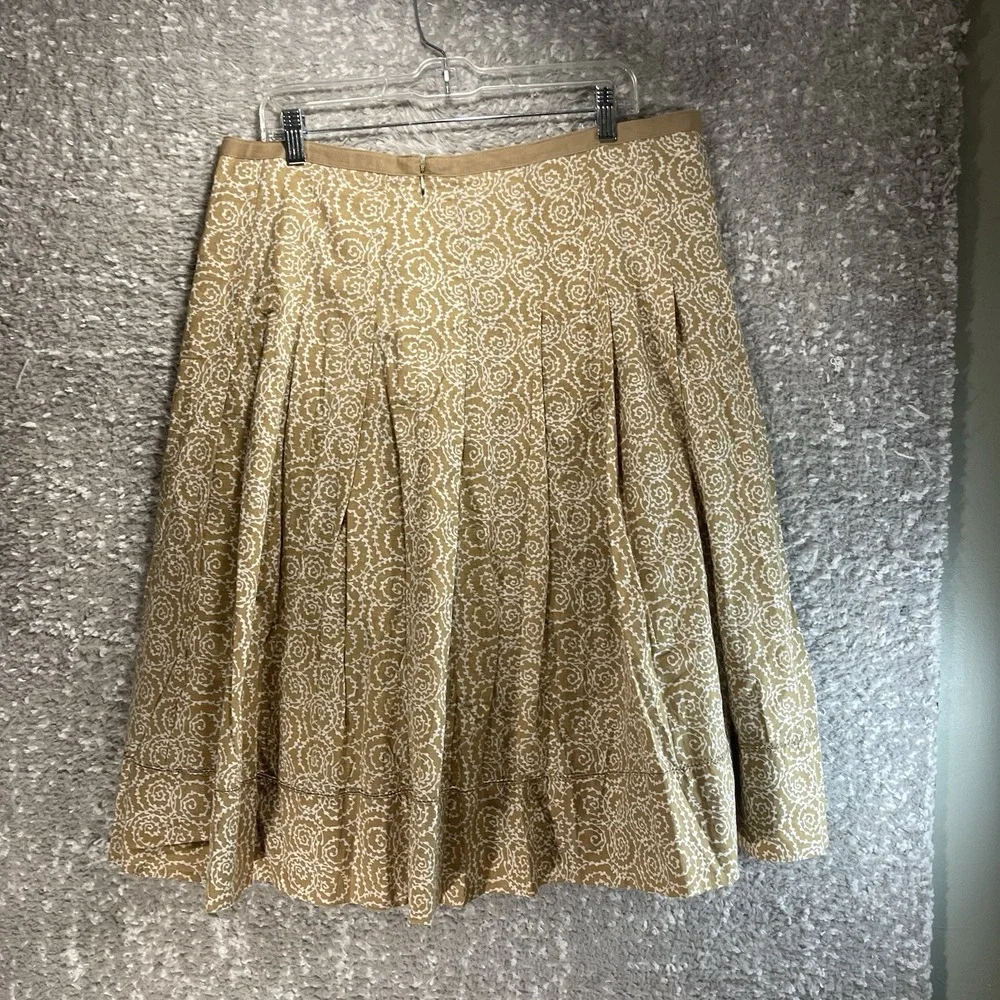 Liz Claiborne Pleated Midi Skirt 14 Back Zip Brown, White Peasant Vacation Lined